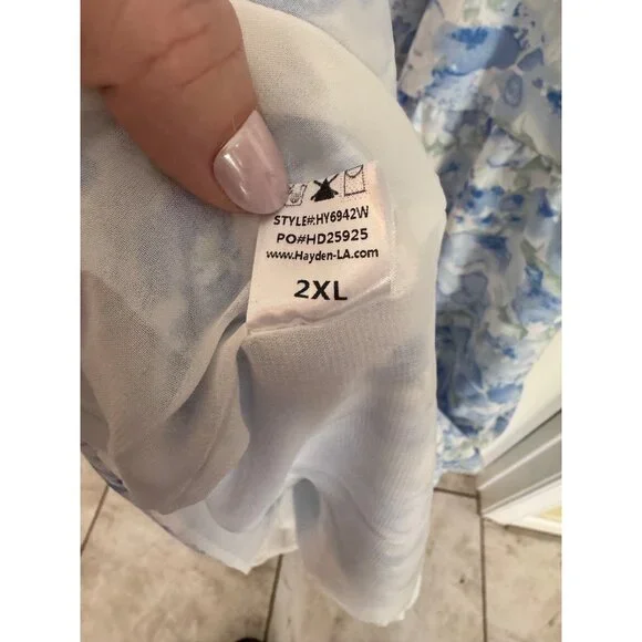 Hayden Square Neck Short Sleeve Blue Floral Dress Size 2XL - Picture 11 of 11